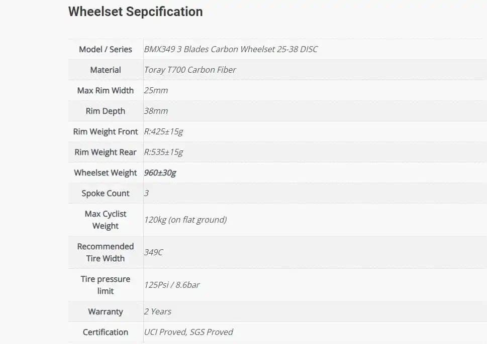 BMX349 3 Blades Carbon Wheelset 25-38 DISC - Superteamwheels
